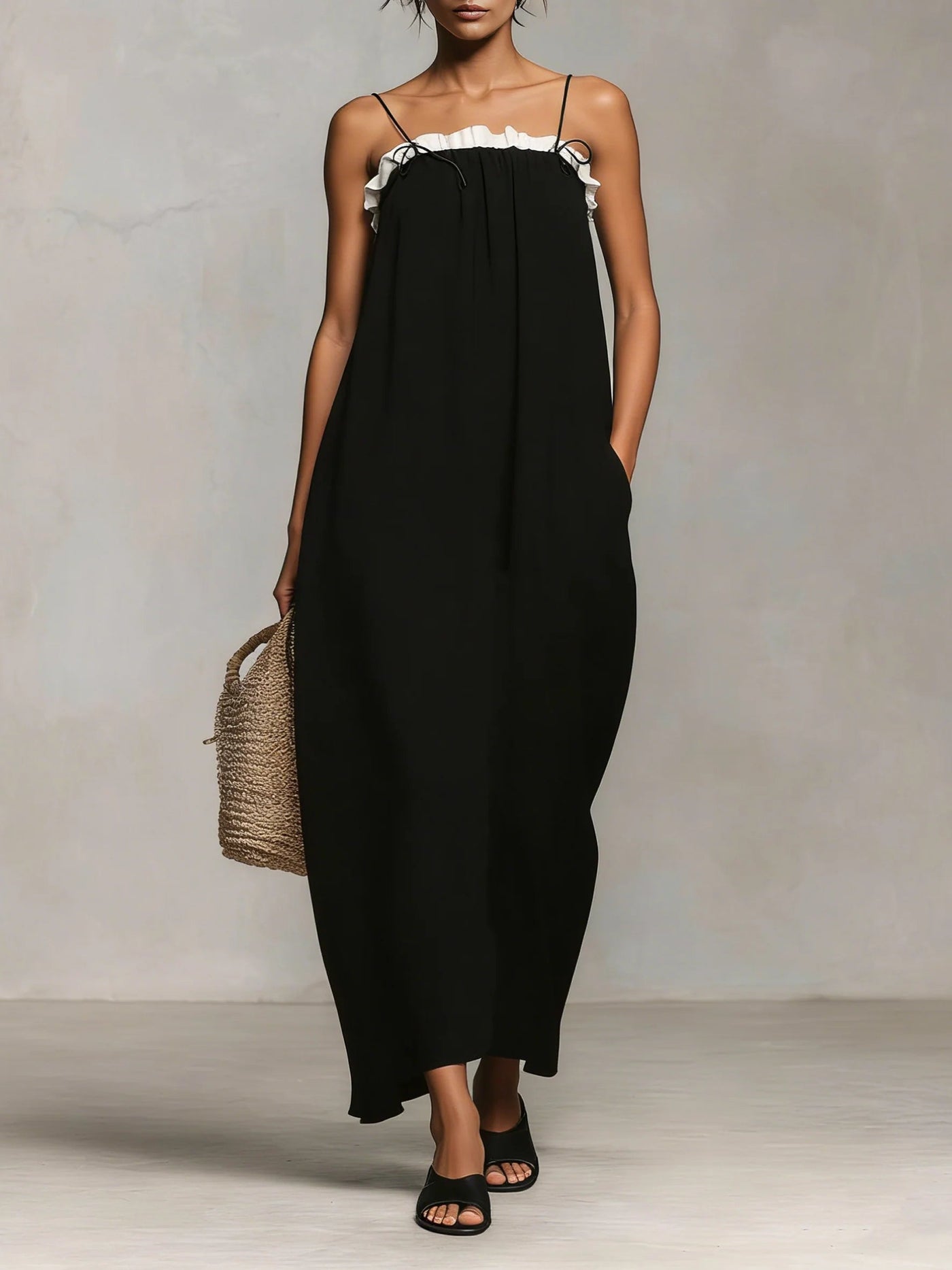 Mirelle™ Color Block Maxi Dress with Spaghetti Straps