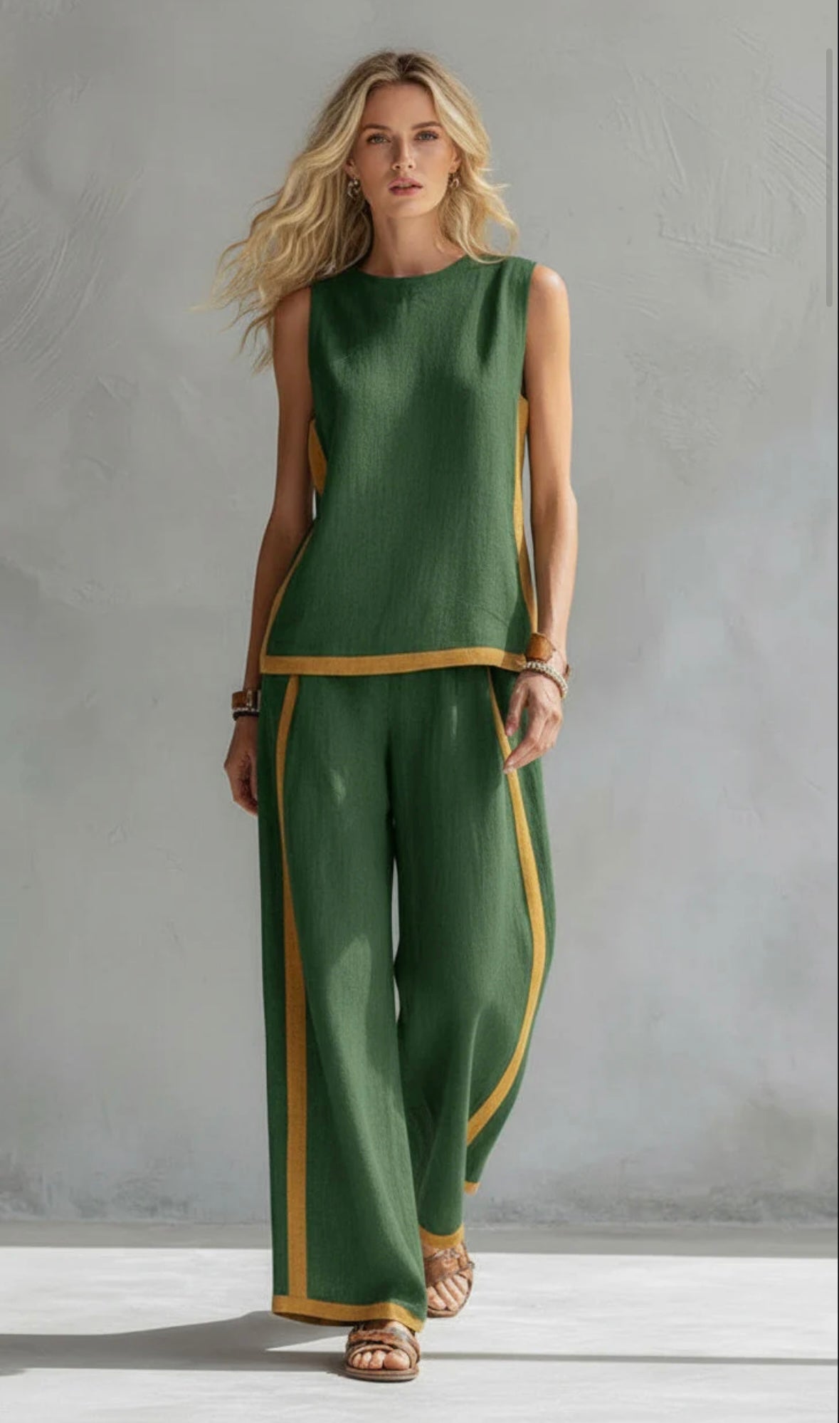 Leila™ Complete vest and trousers in two-tone grey cotton-linen