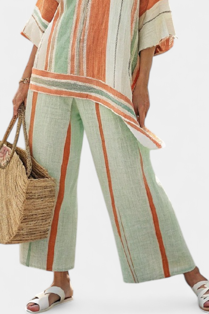 Elisabetta™ elegant asymmetric top and wide-leg pants