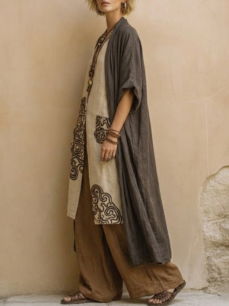 Bohemian Tribal Print 3-Piece Set in Gray and Brown