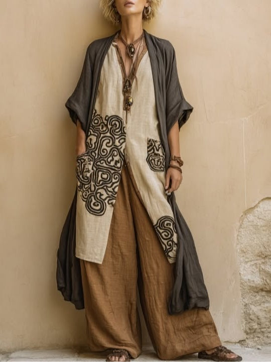 Bohemian Tribal Print 3-Piece Set in Gray and Brown