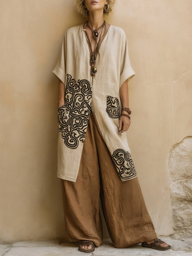 Bohemian Tribal Print 3-Piece Set in Gray and Brown
