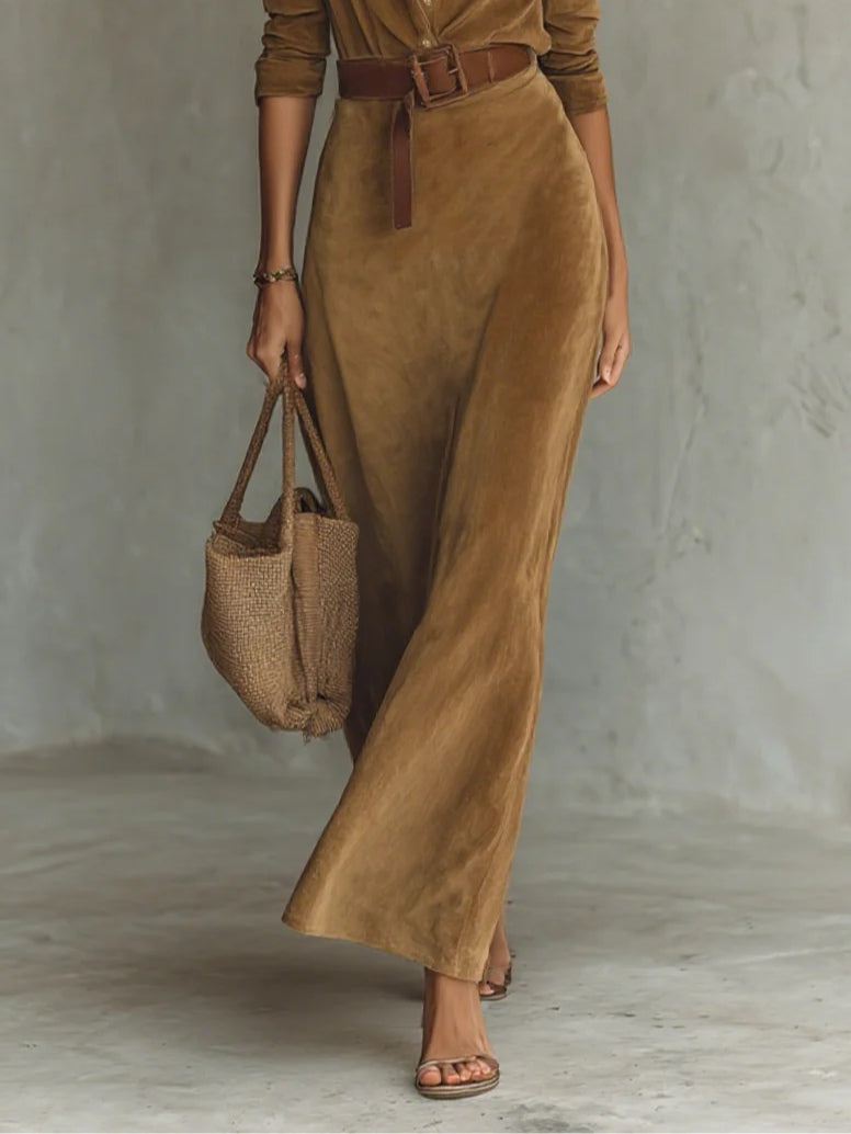 Juline™ Suede-Look Maxi Dress with Lapels