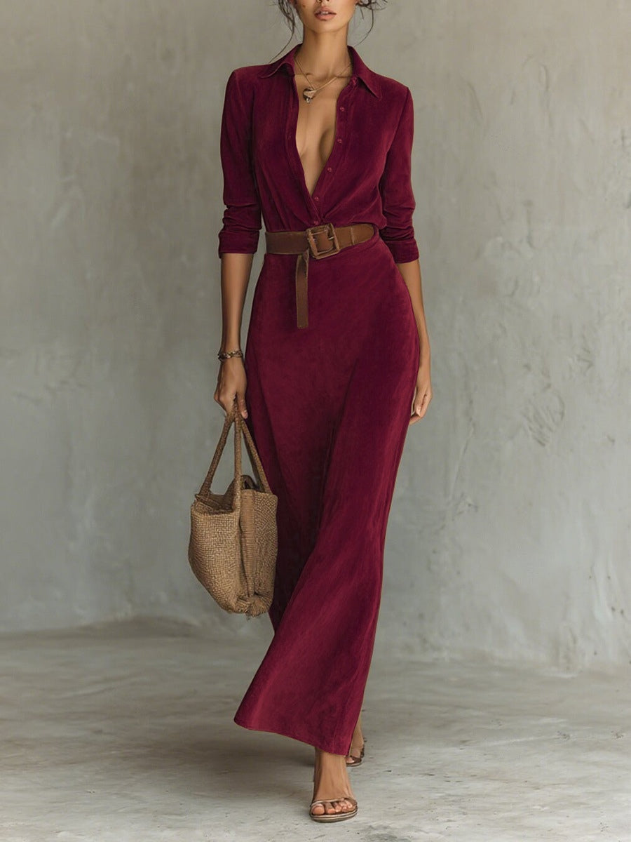 Juline™ Suede-Look Maxi Dress with Lapels