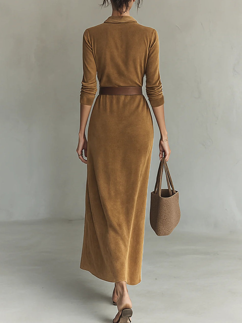 Juline™ Suede-Look Maxi Dress with Lapels