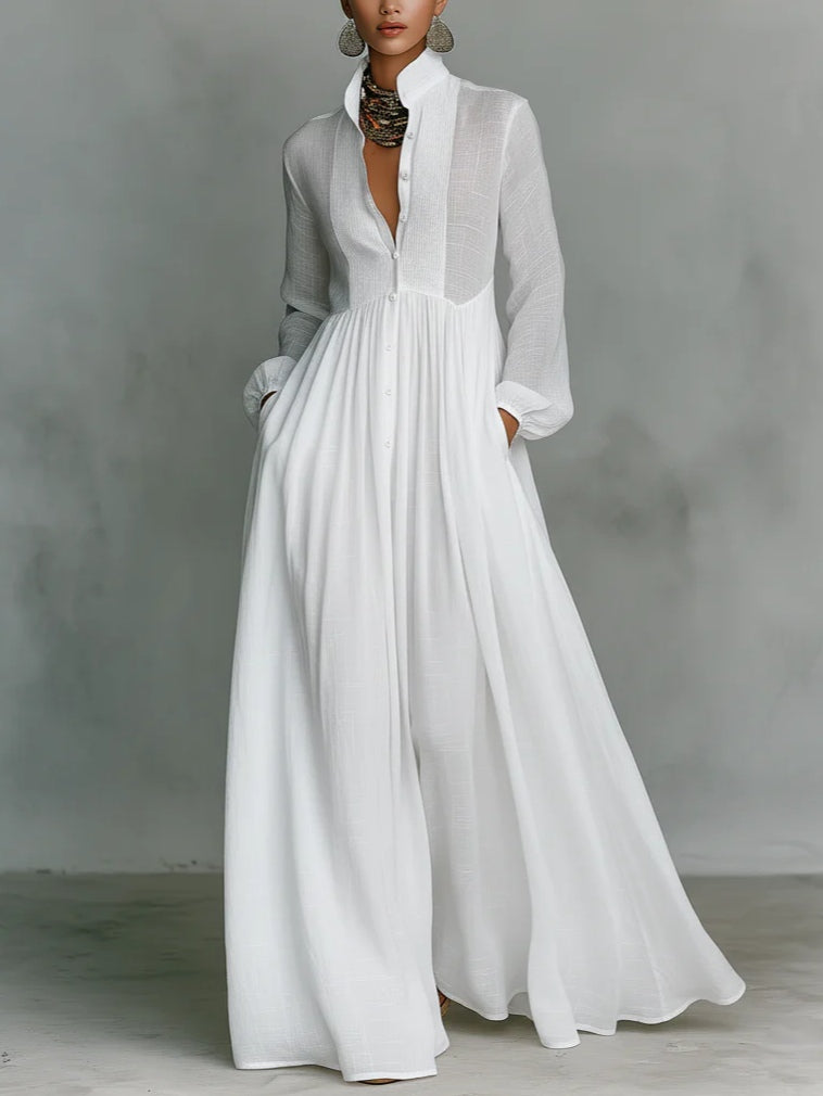 Léonie™ Elegant Maxi Dress with Stand-Up Collar