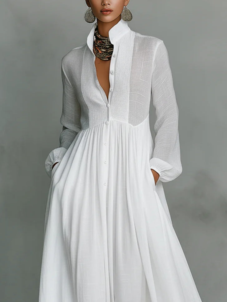 Léonie™ Elegant Maxi Dress with Stand-Up Collar