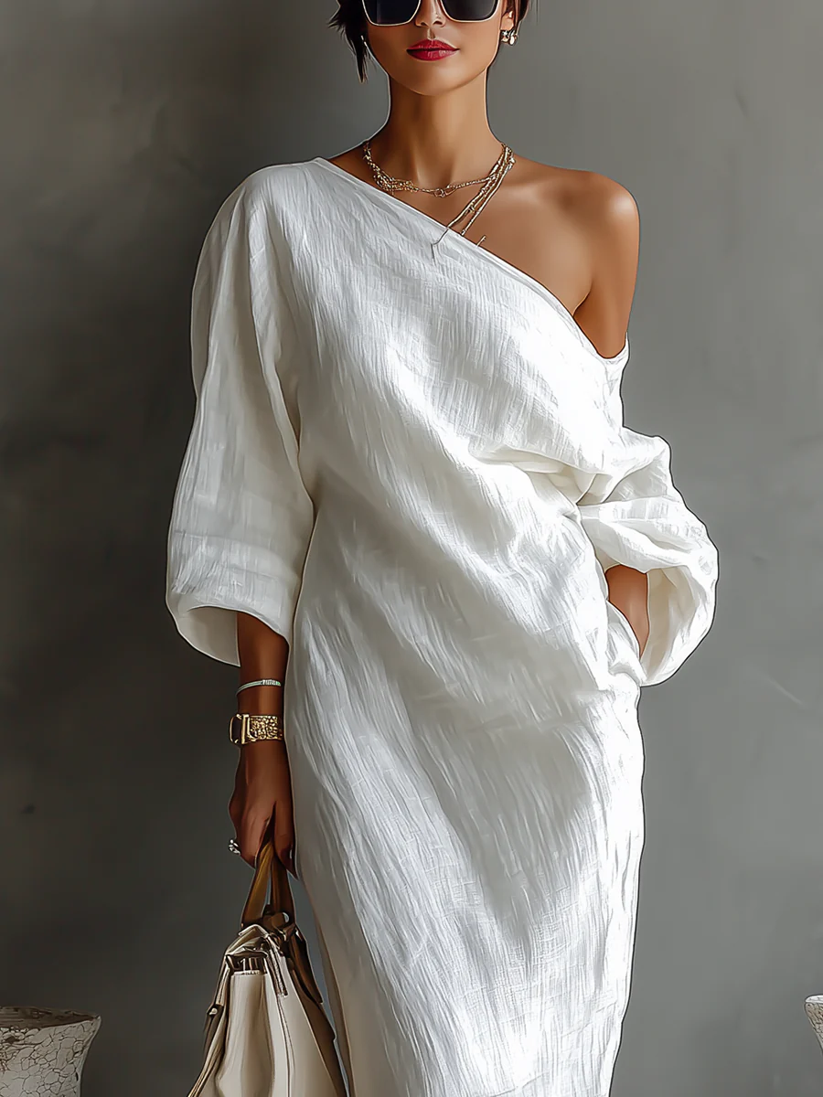 Elise™ Elegant One-Shoulder Maxi Dress in White