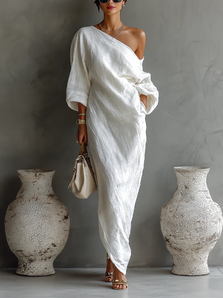 Elise™ Elegant One-Shoulder Maxi Dress in White