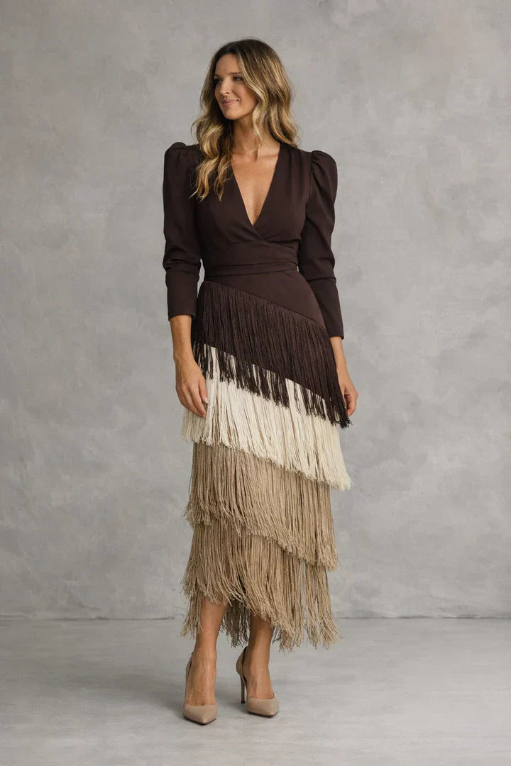 Clara | Long Sleeve Blazer Dress with Deep V-Neck