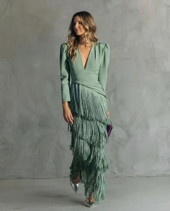 Clara | Long Sleeve Blazer Dress with Deep V-Neck