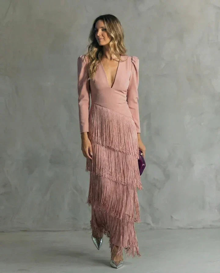 Clara | Long Sleeve Blazer Dress with Deep V-Neck