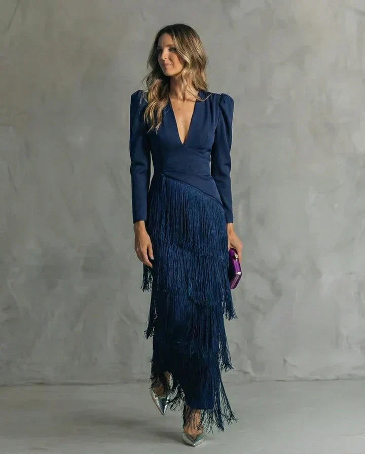 Clara | Long Sleeve Blazer Dress with Deep V-Neck