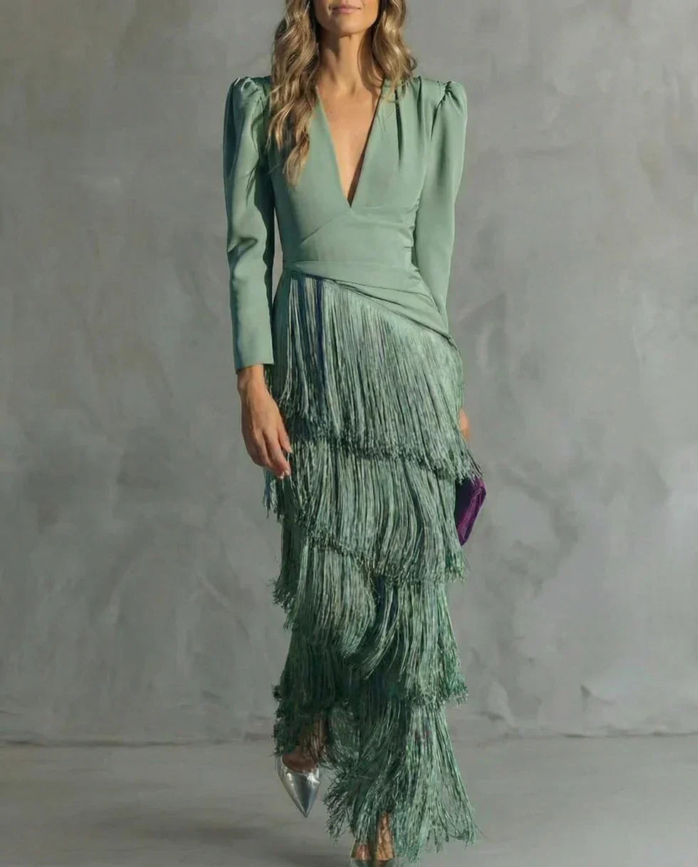 Clara | Long Sleeve Blazer Dress with Deep V-Neck